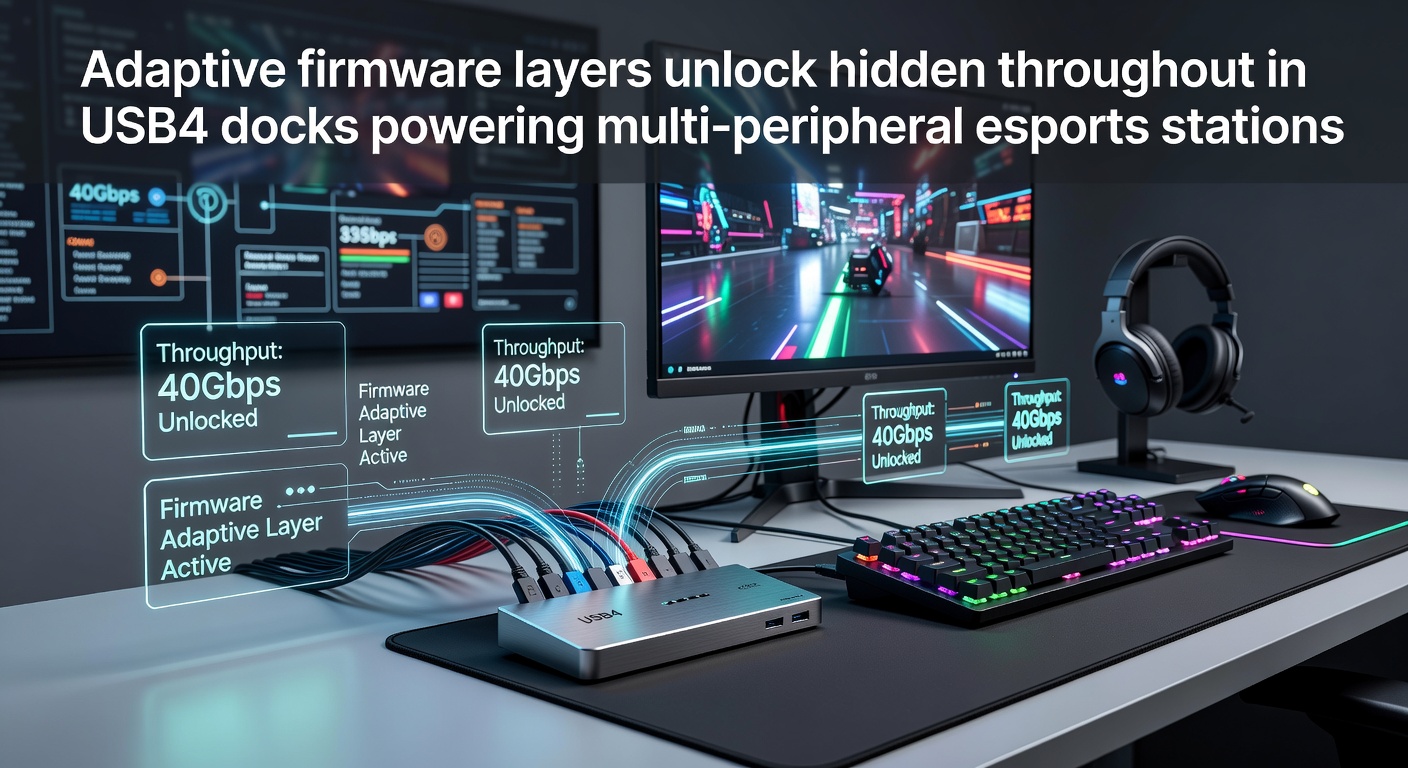 USB4 dock connected to multiple esports peripherals including monitors, keyboards, and headsets in a competitive gaming setup