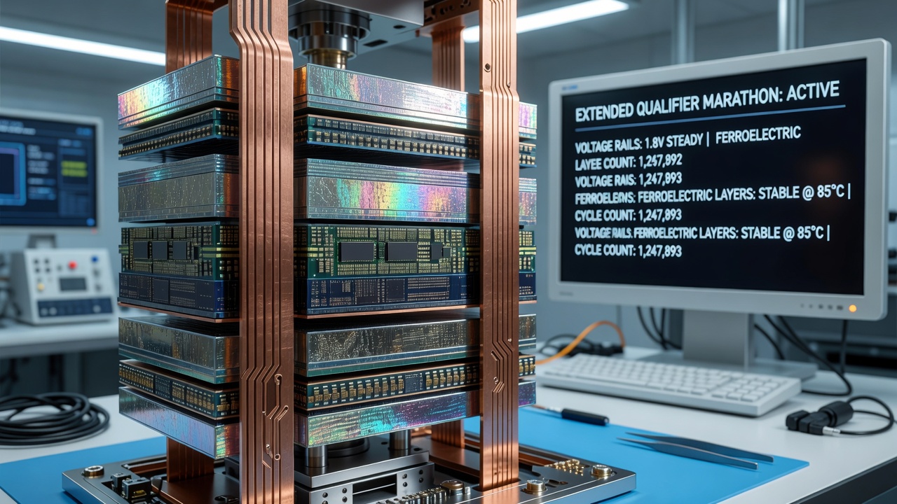 Mobile device undergoing extended benchmark testing with voltage monitoring overlaid on chipset diagram