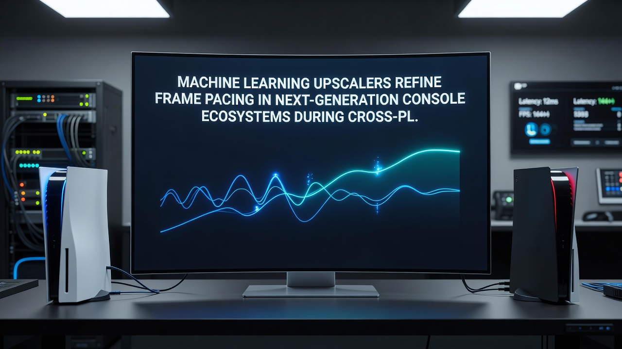 Close-up of console hardware running machine learning upscaler during live esports match
