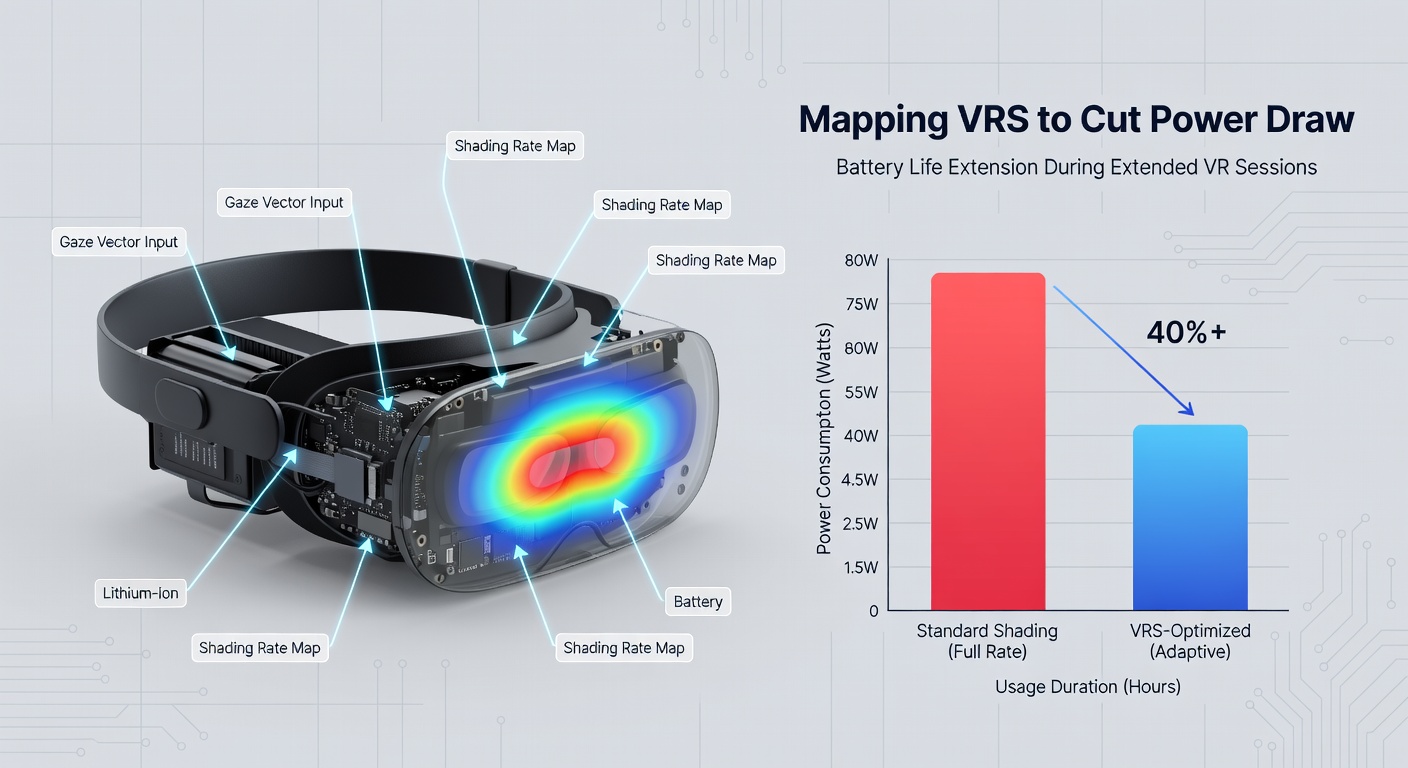 Comparison chart of power consumption levels with and without variable rate shading in VR headsets