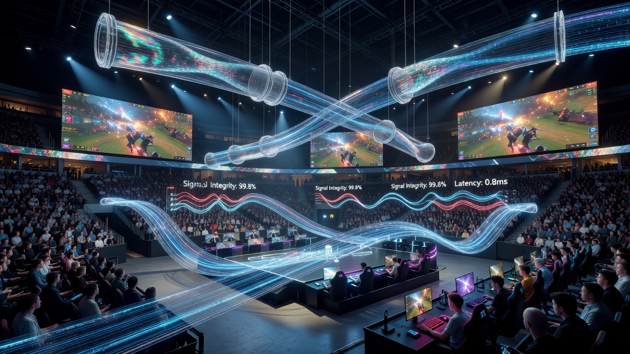 Close-up view of metamaterial waveguide lattice integrated into arena infrastructure