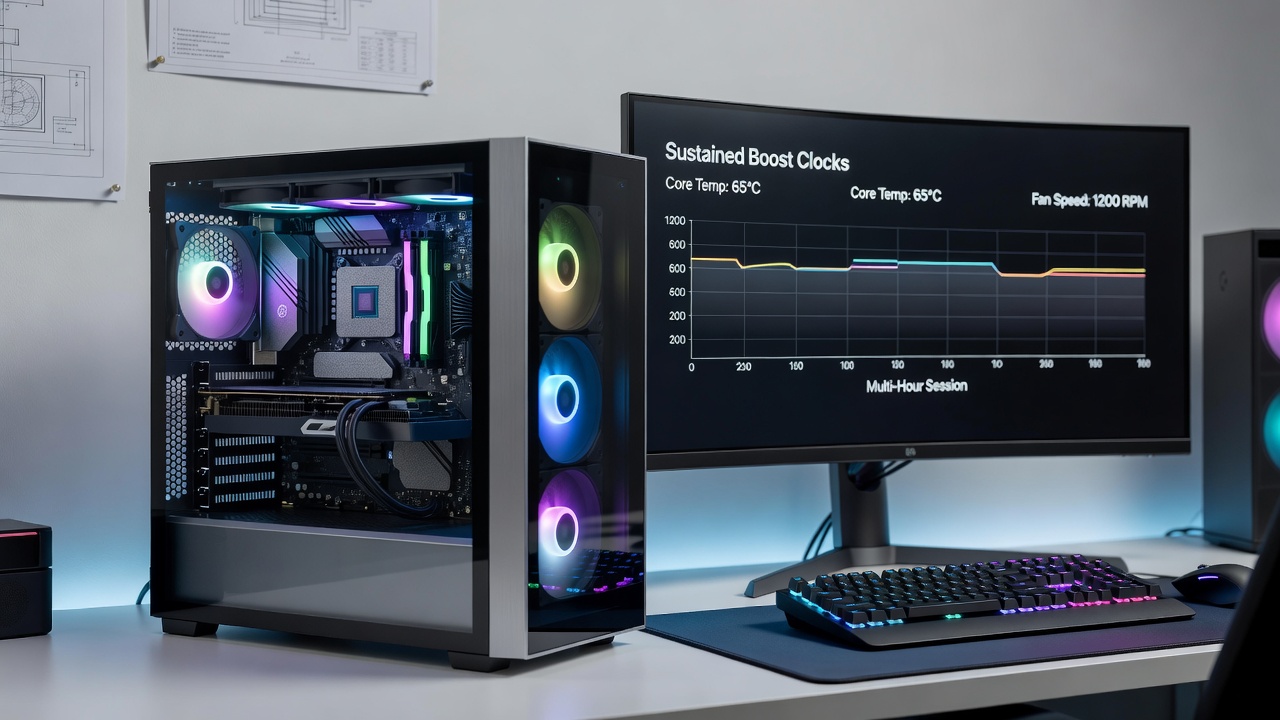Close-up view of nanofiber pad application between CPU and cooler in a small form factor gaming PC