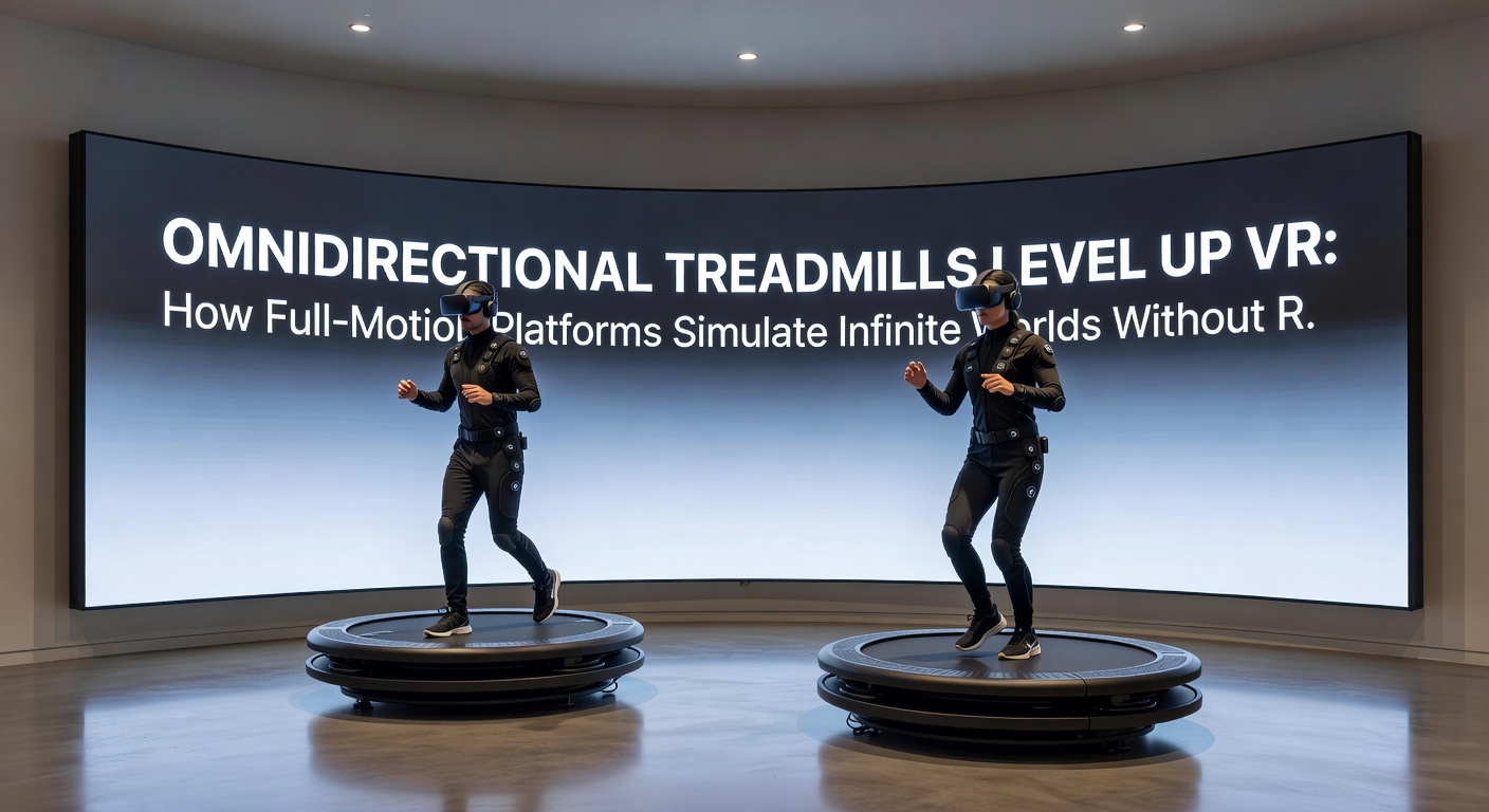 Close-up of advanced omnidirectional treadmill mechanics showing roller arrays and sensor lights, illustrating the intricate engineering that enables 360-degree freedom in VR environments