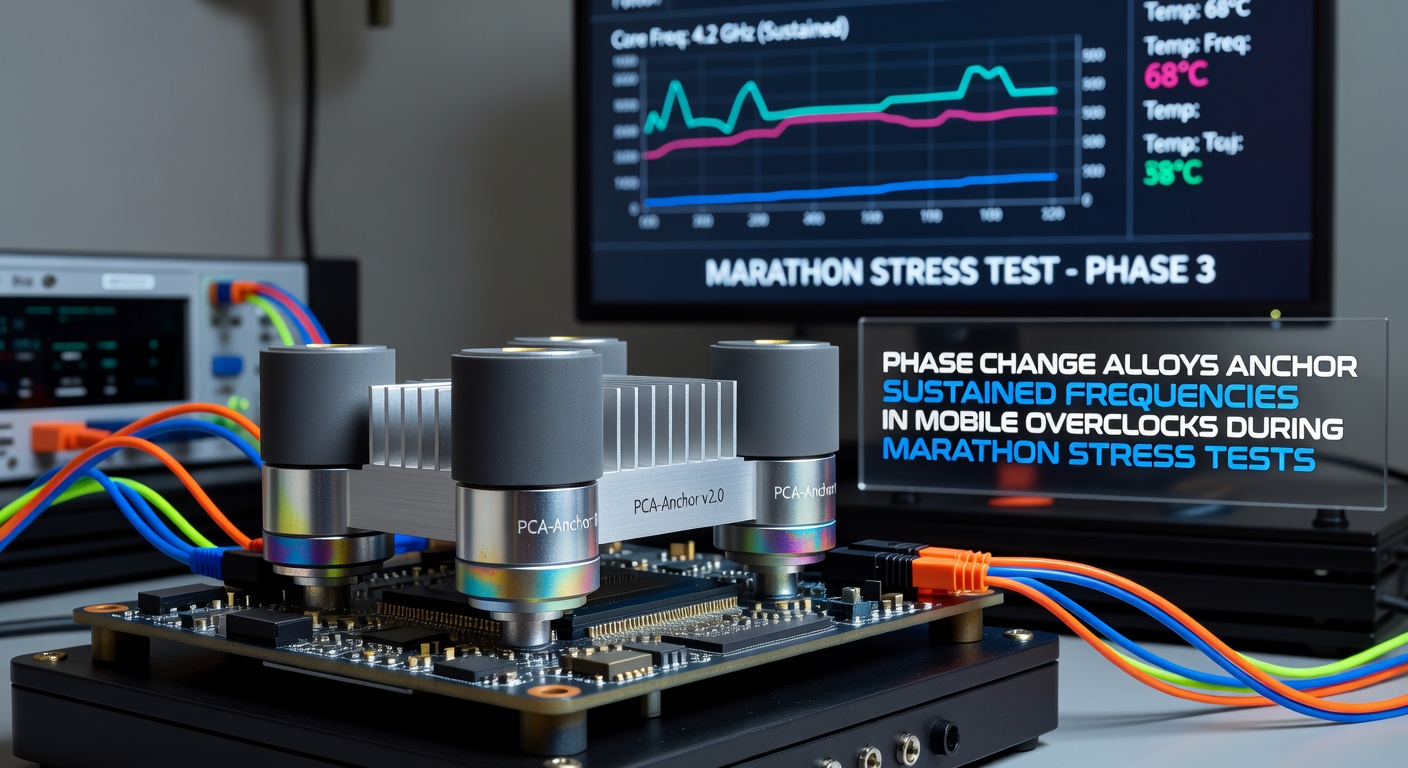 Phase change alloy integration in mobile processor cooling systems during extended overclock testing